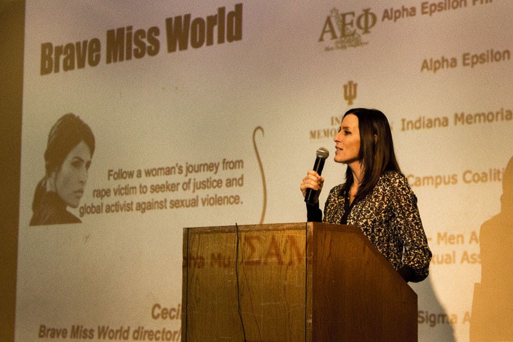 The director and producer for Brave Miss World, Cecilia Peck, answers IU students' questions after the movie concludes on Friday evening.