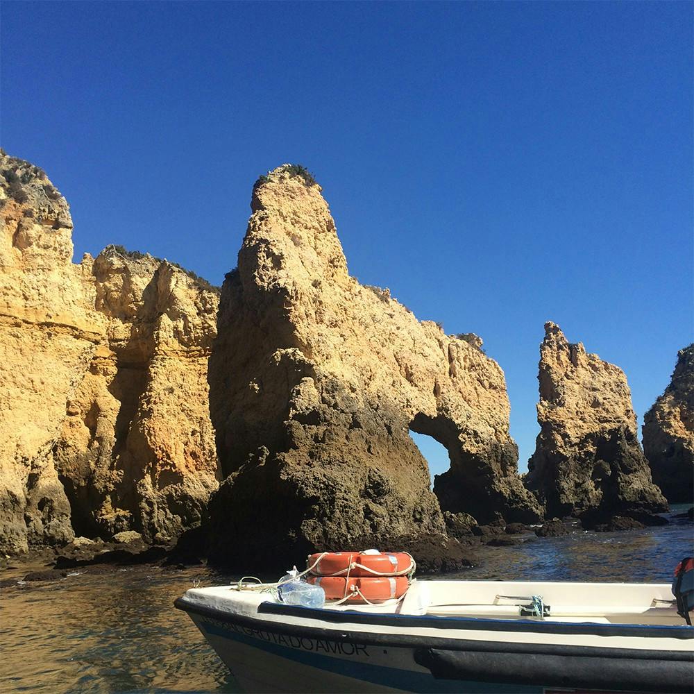 View from the grotto boat tour in Lagos, Portugal. 