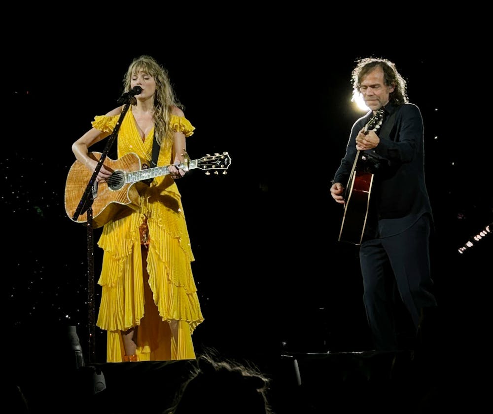 <p>Taylor Swift and Aaron Dessner play “Ivy” as part of the acoustic set of the Eras Tour, July 1, 2023, at Paycor Stadium in Cincinnati. The concert started one hour early due to weather concerns, and Swift compensated her fans by making Cincinnati night 2 the only show to receive three songs alongside two guests in the acoustic set.</p>