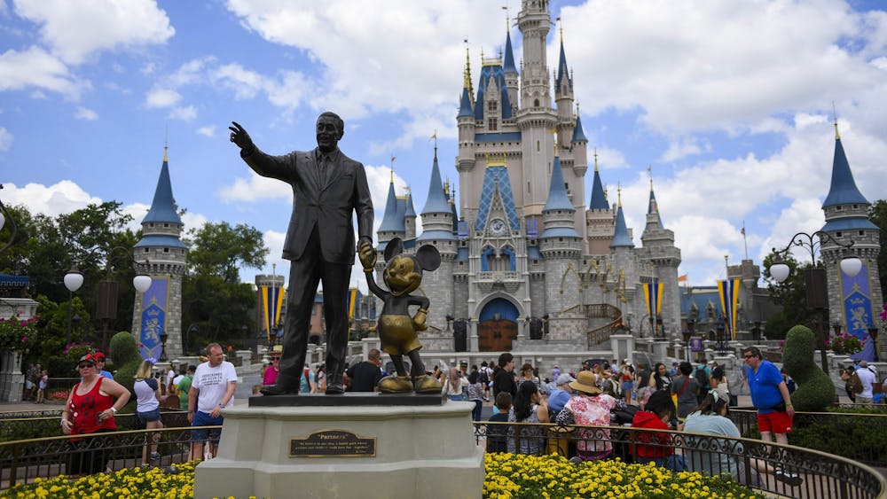 The &quot;Partners&quot; statue sits in front of Cinderella&#x27;s Castle at Magic Kingdom May 1, 2019, at Disney World in Orlando, Florida. 