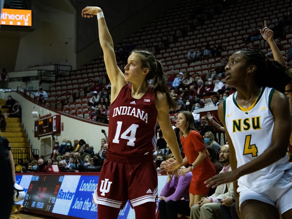 Graduate guard Ali Patberg holds her follow-through after making a 3-pointer Nov. 16, 2021. Patberg was drafted in the third round of the WNBA Draft by the Indiana Fever on Monday night.