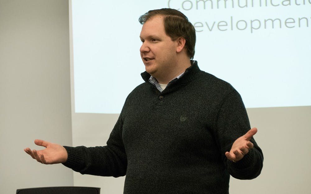 Indiana Republican leader Pete Seat shares his experiences with IU students at the Kelley School of Business on Monday. A member of the Indiana GOP executibe staff, Seat serves as the Executive Director of Strategic Communications and Talent Devlopment.