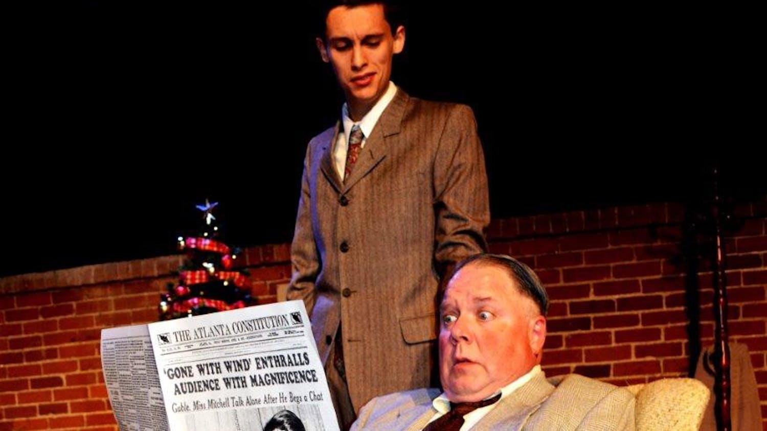 Felix Merback, as Joe Farkas, and Adam Crowe, as Adolph Freitag, react to news of Hitler's advance into Poland in the performance of "The Last Night of Ballyhoo." The show, put on by the Jewish Theatre of Bloomington, will show at 7:30 p.m. Dec.&nbsp;2, 7 and 9 and at 3 p.m. on Dec. 3 and 10.
