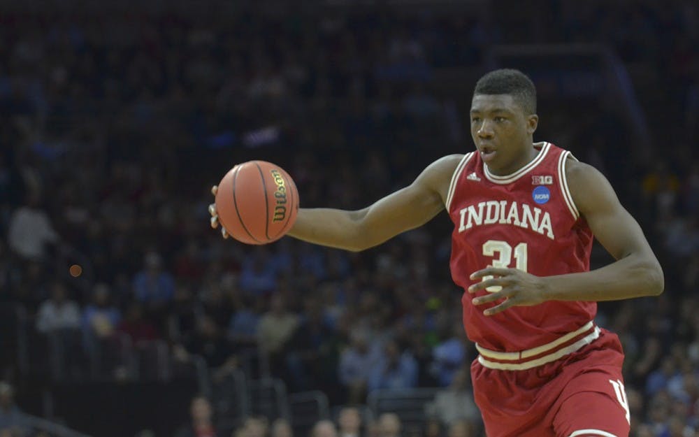 Then Freshman center Thomas Bryant pulls in a wide pass during the Sweet 16 on Friday, March 25 at the Wells Fargo Center. 