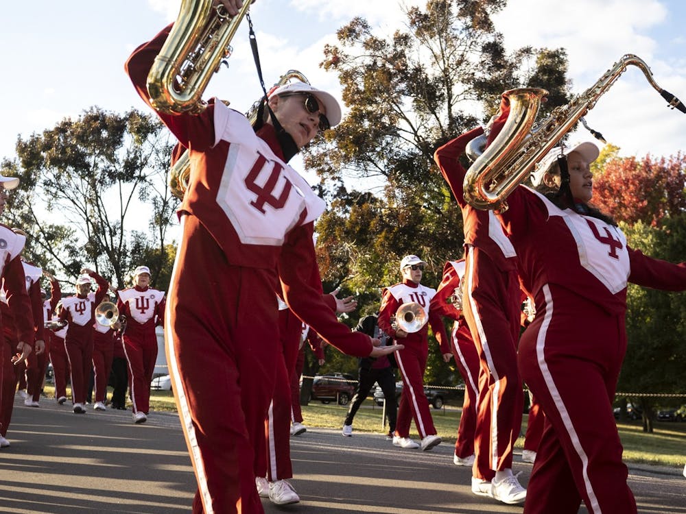 The Marching Hundred plays in the IU Homecoming Parade on Oct. 7, 2022, on 13th Street. The band closed out the parade.