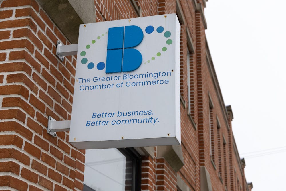 <p>A sign is shown outside of the Greater Bloomington Chamber of Commerce in Bloomington. The Greater Bloomington Chamber of Commerce works to promote small businesses in the Bloomington area.</p>