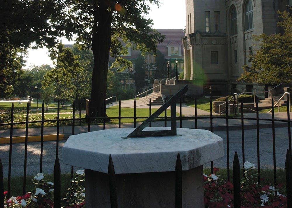 <p>The sundial can be found beside Maxwell Hall. It was first displayed in 1868 and was moved to Dunn's Woods in 1896. &nbsp;&nbsp;&nbsp;&nbsp;&nbsp;&nbsp;&nbsp;&nbsp;&nbsp;&nbsp;&nbsp;&nbsp;&nbsp;&nbsp;&nbsp;&nbsp;&nbsp;&nbsp;&nbsp;&nbsp;&nbsp;&nbsp;&nbsp;&nbsp;&nbsp;&nbsp;&nbsp;&nbsp;&nbsp;</p>