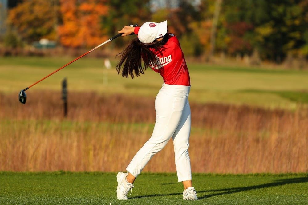 <p>Senior Angela Aung swings her golf club during the Briar Creek Invitational on March 15 in Johns Island, South Carolina. Tuesday is the last day of the invitational. </p>
