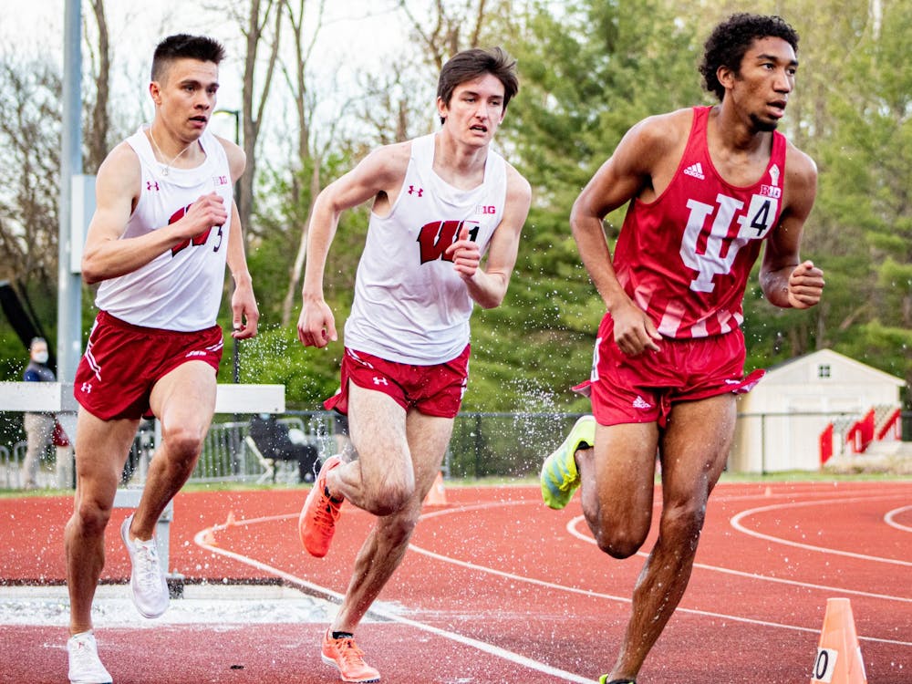 Sophomore distance-runner Keelan Grant runs the 3000 meters steeplechase April 16 in Bloomington. Some IU track and field athletes competed at the Husker Big Ten Invitational in Prairie View, Texas and others stayed in Bloomington for the Big Ten Indiana Invitational this weekend.