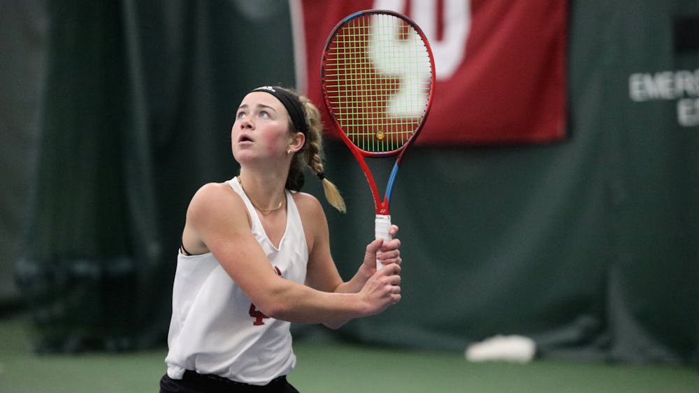 Freshman Lara Schneider competes in a singles match against Penn State on April 8, 2022, at the IU Tennis Center. Indiana's 2022 season ended Thursday with a second-round exit in the Big Ten Tournament against Maryland.
