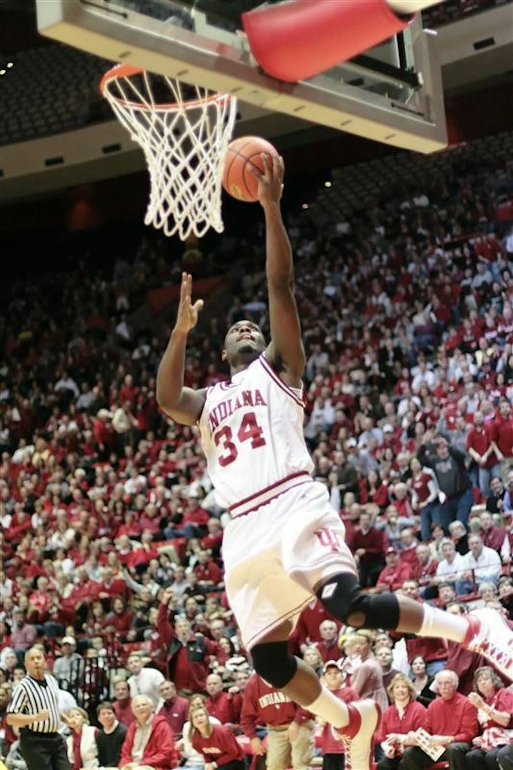 Freshman guard Malik Story goes in for a layup during the Hoosiers 72-66 loss to Michigan Jan. 7 at Assembly Hall.