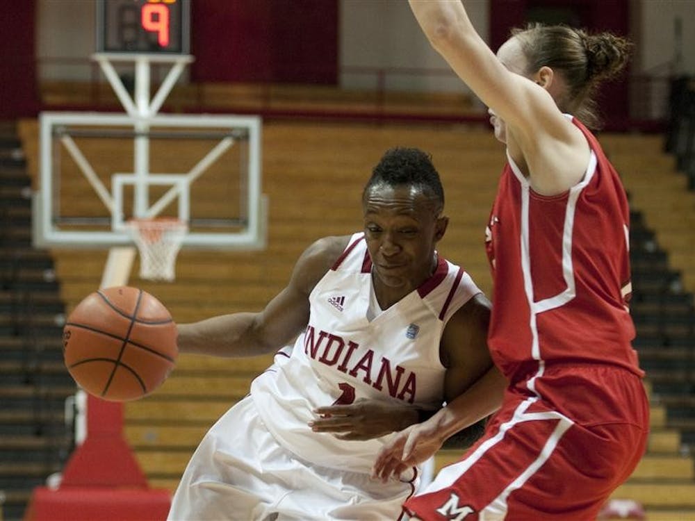 Junior guard Alicia Goodwin moves down the court while the Hoosiers play against Miami (Ohio) on Thursday at Assembly Hall. IU lost the game 61-67 and ended a three-game winning streak at home.