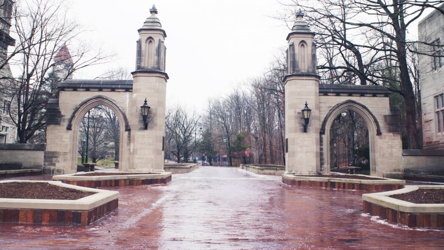 The Sample Gates area on campus sits quiet in between classes. Students weighed in on their first day of classes of spring semester in interviews on Indiana Ave.