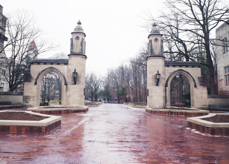 The Sample Gates area on campus sits quiet in between classes. Students weighed in on their first day of classes of spring semester in interviews on Indiana Ave.