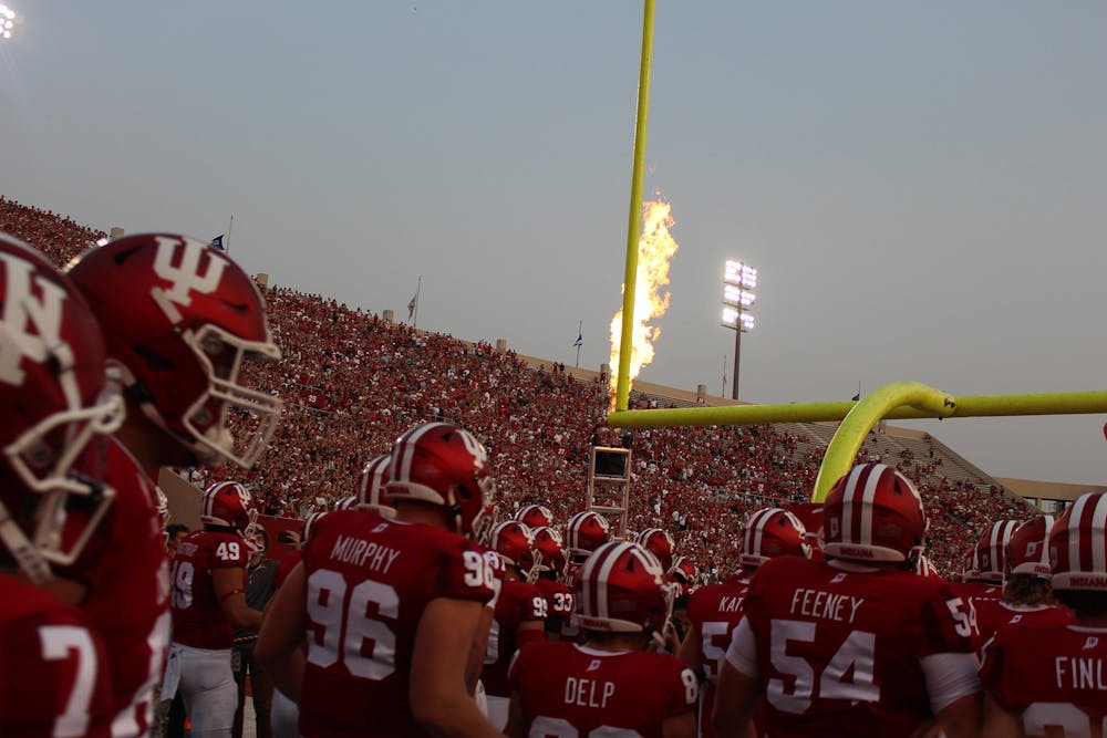 Hoosier fans look on as the Indiana football team exits the locker room ahead of its matchup with the University of Idaho on Sept. 11, 2021.