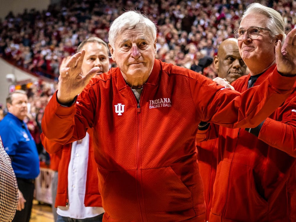 Bob Knight walks into Simon Skjodt Assembly Hall during halftime of the IU Purdue game on Feb. 8, 2020. Friday marks the twenty year anniversary of Knight being fired as IU men's basketball head coach.