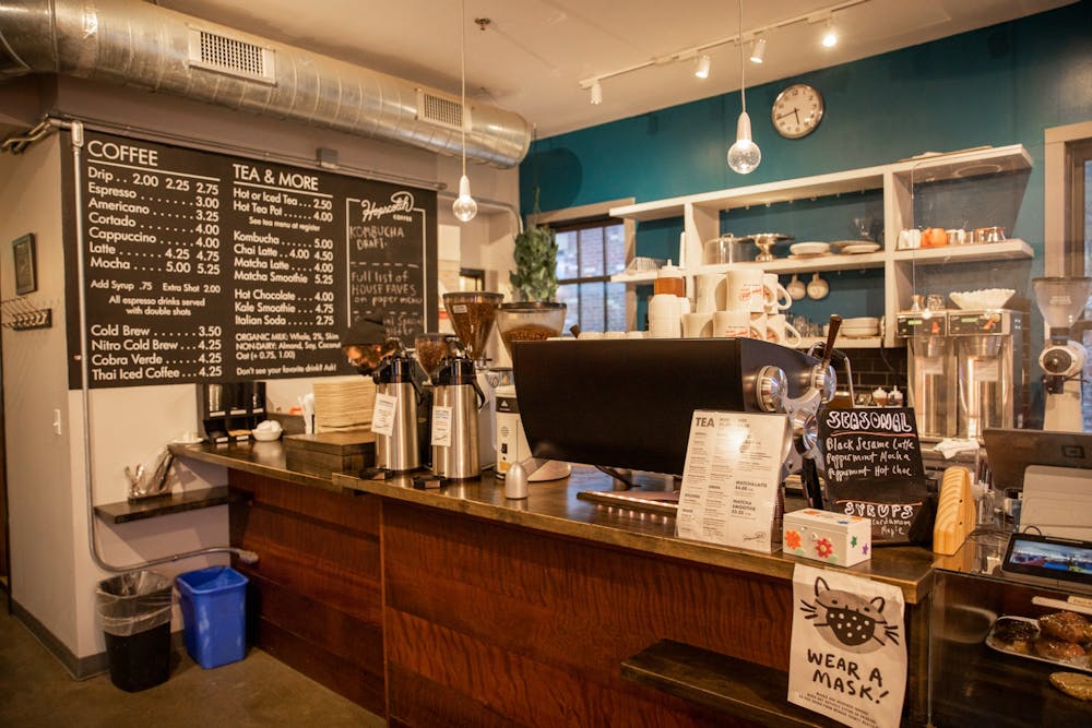 <p>The interior of Hopscotch Coffee is pictured at their location on 235 W. Dodds St. Hopscotch Coffee, a local coffee shop, plans to open a breakfast and lunch restaurant in mid-March.</p>