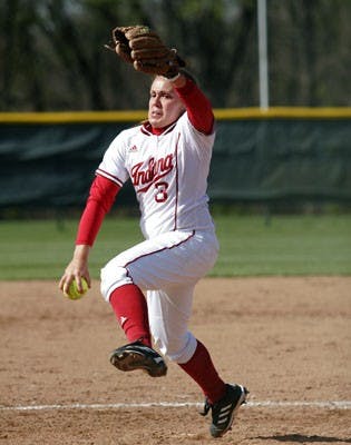 Sophomore pitcher Monica Wright fires against the ISU Sycamores on Tuesdayin Bloomington.  Wright finished the evening with her record at 12-1, allowing only three runs on six hits and three walks in 7 innings.
