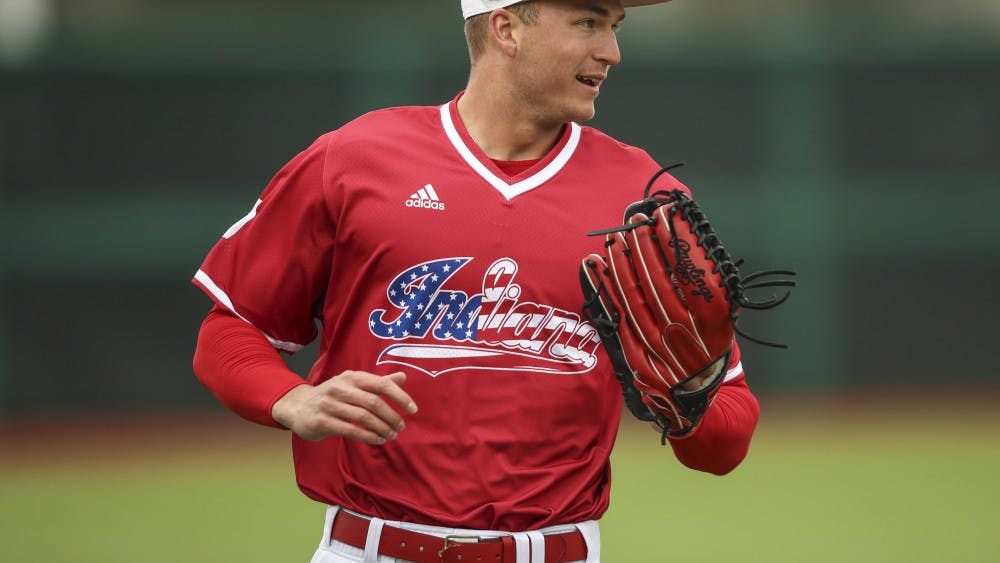 Then-sophomore Matt Gorski, now a junior, runs back to the dugout during the IU game against Indiana State University in 2018. Gorski led the baseball team last season with 79 hits and 123 total bases.