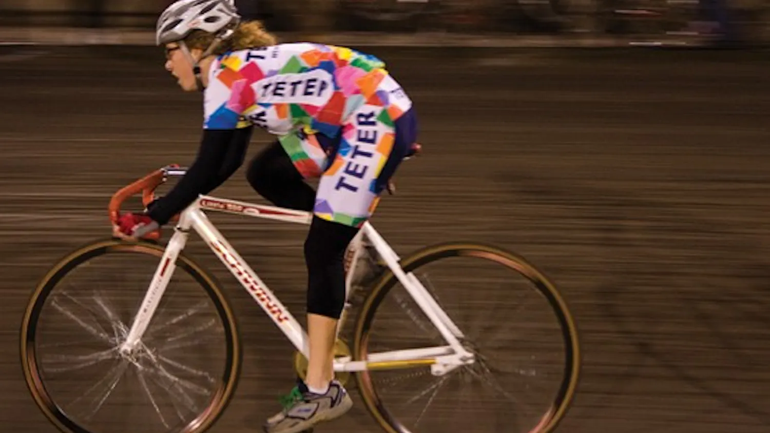 Teter rider Sarah Rieke races down the front stretch during Team Pursuit Saturday evening at Bill Armstrong Stadium. Teter defeated Kappa Delta in the Team Pursuit finals.