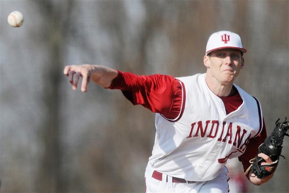 IU sophomore pitcher Joey O'Gara throws to a Eastern Michigan batter during a game on March 4th at Sembower Field. O'Gara was chosen by the Florida Marlins Wednesday in the 31st round (938th overall) of the MLB draft.