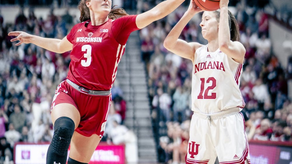 Freshman guard Yarden Garzon looks to take a three Jan. 15, 2023 at Simon Skjodt Assembly Hall in Bloomington, Indiana. Garzon was awarded Big Ten and national Freshman of the Week awards Tuesday.