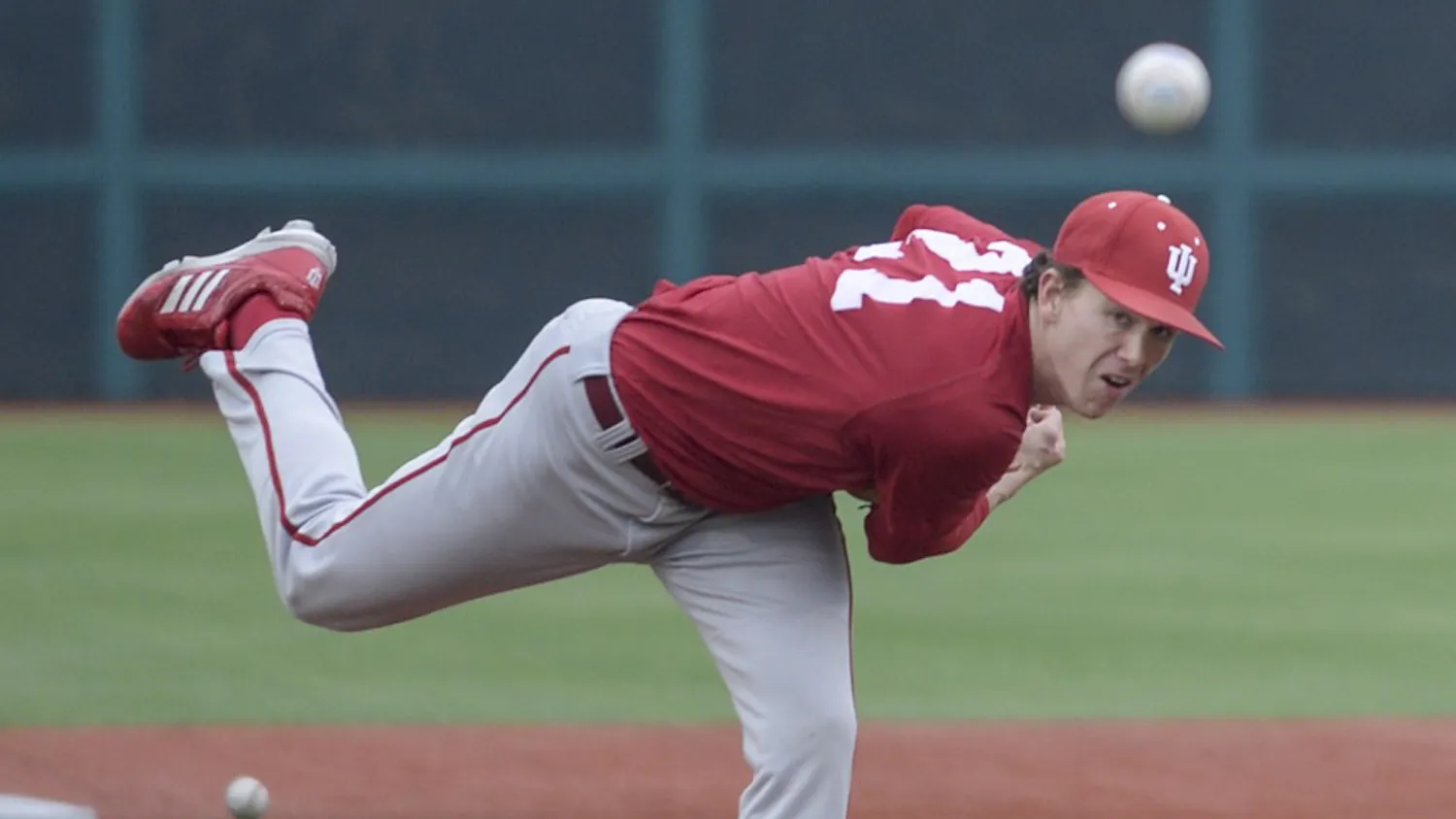 Junior pitcher Christian Morris throws a pitch during an IU scrimmage Jan. 24 at Bart Kaufman Field.