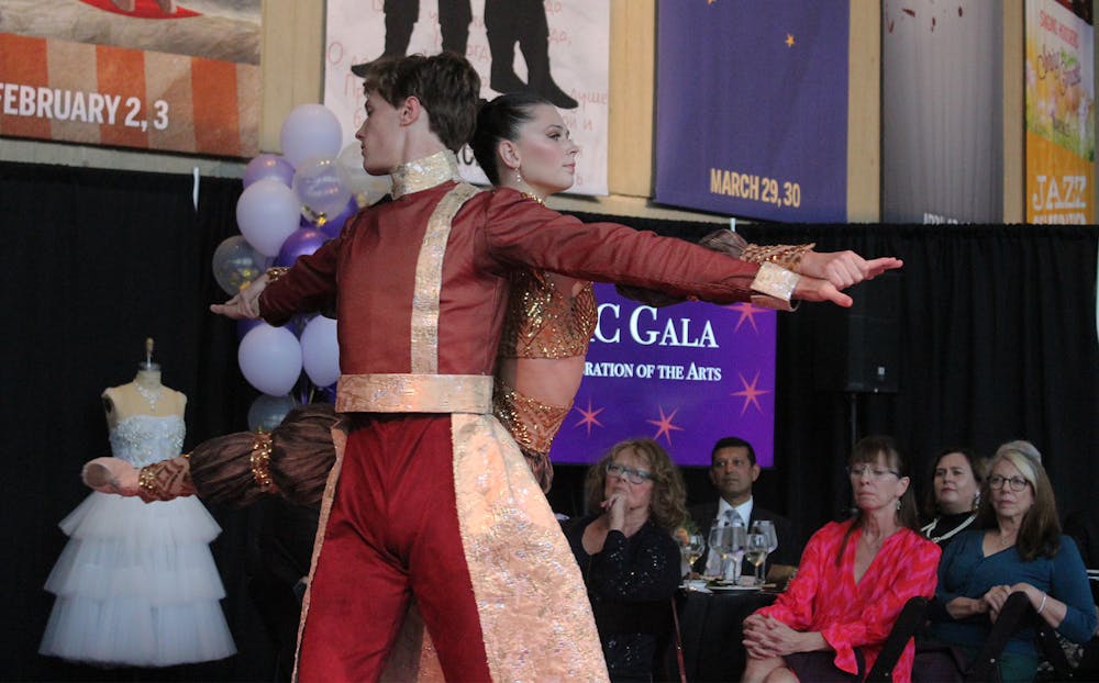 <p>Jacobs School of Music junior Kelly Gleason and sophomore Bryan Gregory, who both major in ballet theater, perform &quot;Arabian Dance&quot; from Sasha Janes&#x27; upcoming production of &quot;The Nutcracker&quot; during the MAC Gala on Sept. 16, 2023, in the Musical Arts Center lobby. The event highlighted not only the Jacobs School of Music, but also their extensive partnerships with the IU Cinema, Department of Theatre, Drama and Contemporary Dance, the Eskenazi Museum of Art, the Kinsey Institute and the Lilly Library. <br/><br/><br/></p>
