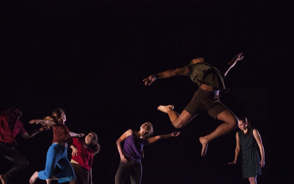 Contemporary dance students practice during rehersal for the winter dance concert. The event took inspiration from the choreography of the Gallim Dance group, which led workshops in the fall.