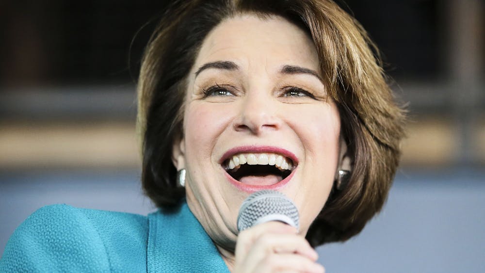 Sen. Amy Klobuchar, D-Minn., speaks to voters Feb. 1 at Crawford Brew Works in Bettendorf, Iowa. Klobuchar has vowed to continue to run for the 2020 Democratic nomination despite lagging in support.