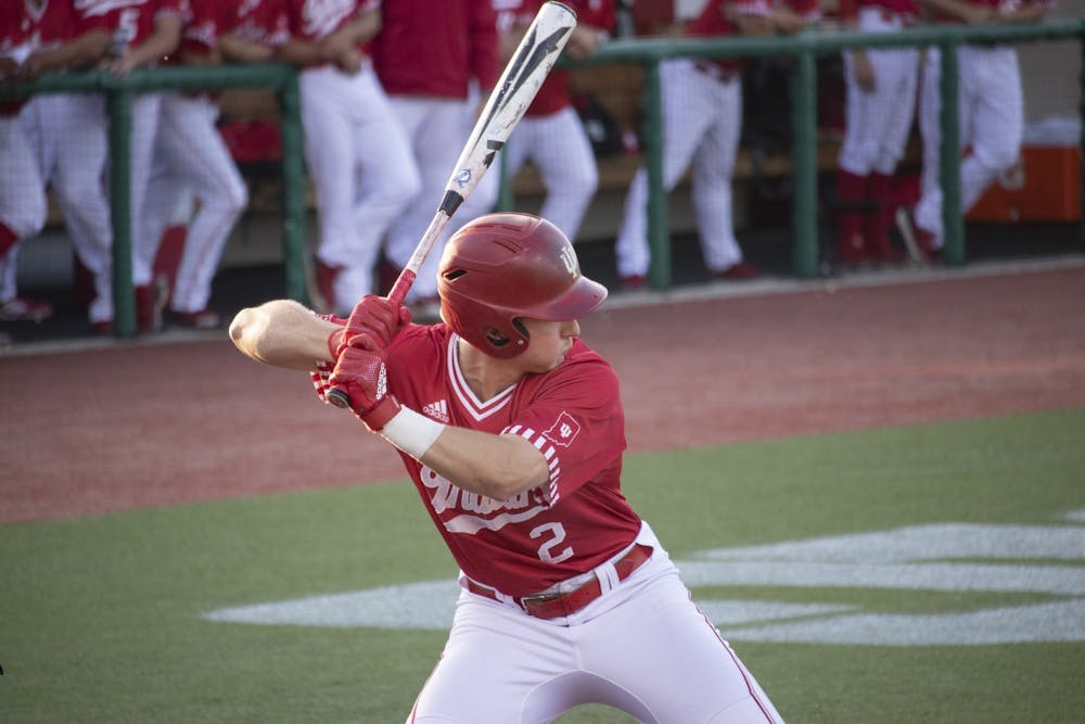 Then-sophomore infielder Cole Barr prepares to bat against the University of Louisville on May 14, 2019, at Bart Kaufman Field. IU will play in the Round Rock Classic on Feb. 25-27.