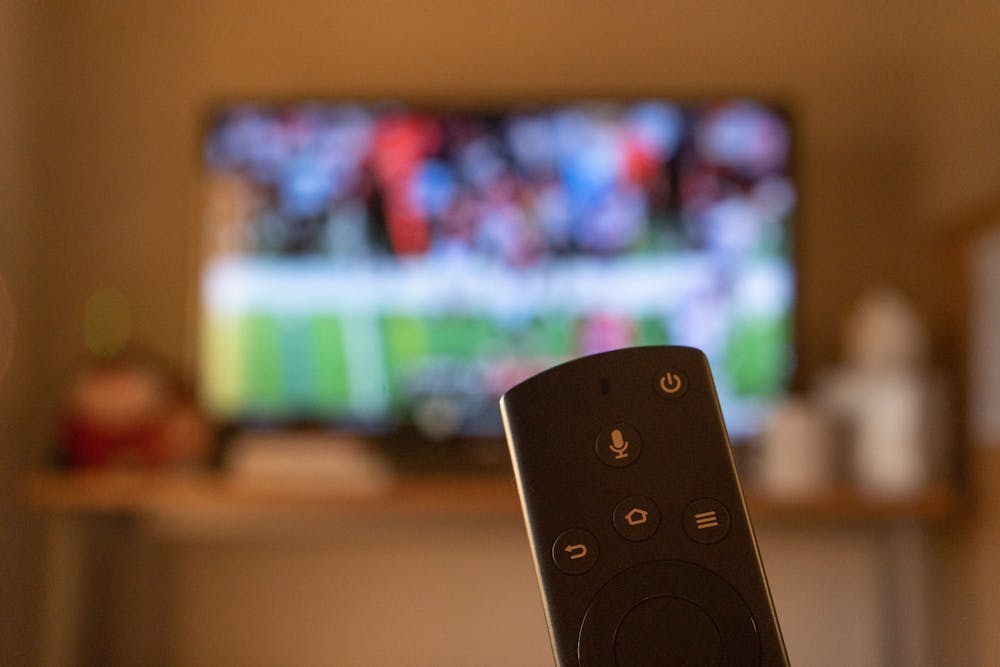 A television is seen streaming an IU football game. In July 2022, streaming officially surpassed cable in its number of users.