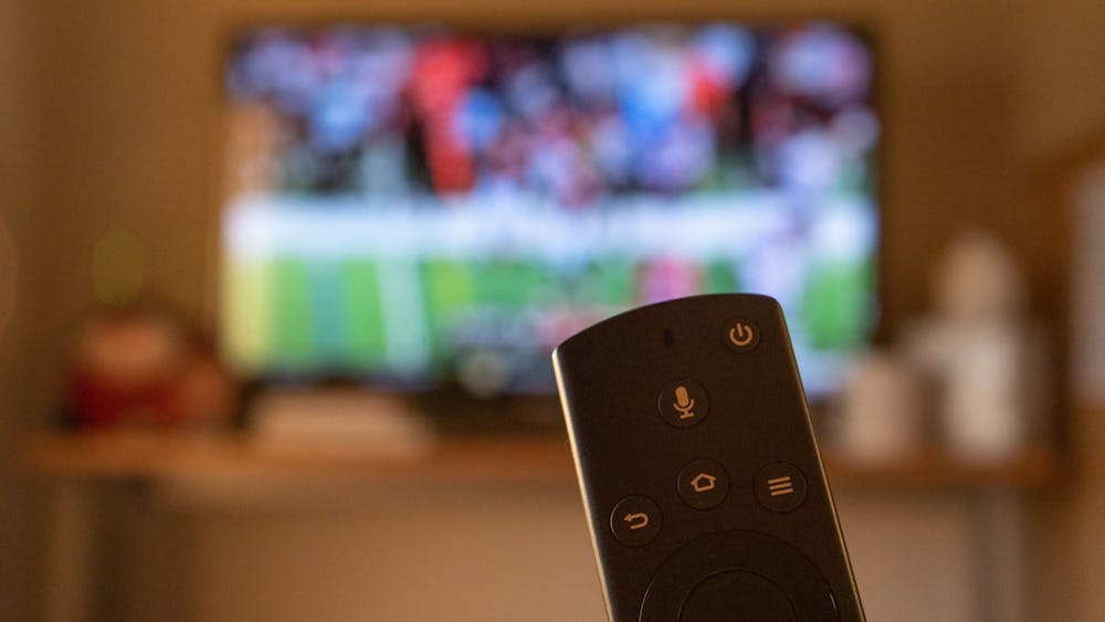 A television is seen streaming an IU football game. In July 2022, streaming officially surpassed cable in its number of users.