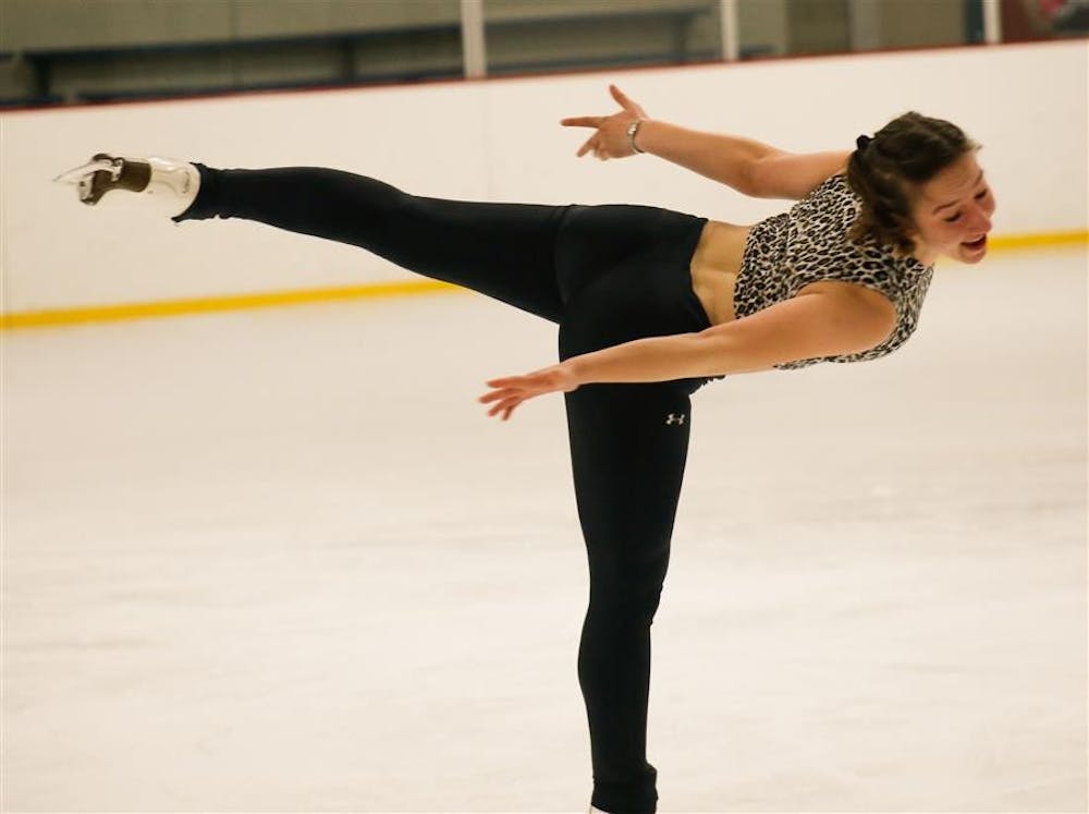 Freshman Maderine Aybar figure skates Saturday at Frank Southern Ice Arena. The performance was a part of the charity event to benefit the American Brain Tumor Association. 