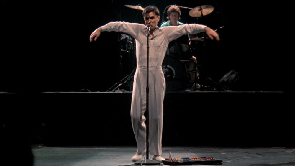 <p>A publicity still of the 1984 film &quot;Stop Making Sense&quot; is pictured. The 40th anniversary re-release of “Stop Making Sense” opens Sept. 22, 2023, at IMAX theaters.<br/><br/></p>