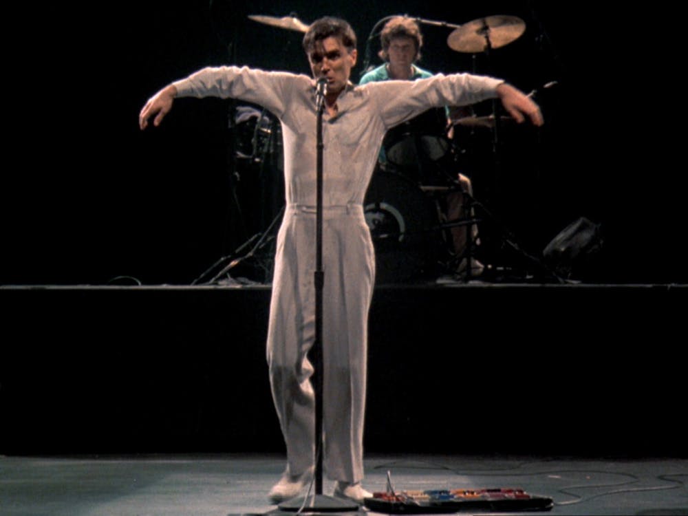 A publicity still of the 1984 film &quot;Stop Making Sense&quot; is pictured. The 40th anniversary re-release of “Stop Making Sense” opens Sept. 22, 2023, at IMAX theaters.