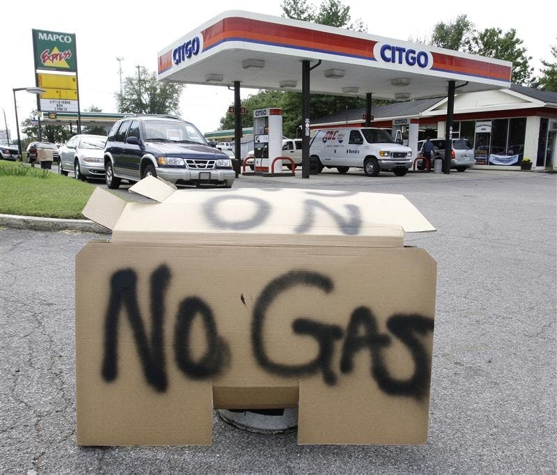 A sign announcing that a filling station is out of gas is displayed on Friday in Nashville, Tenn. Pipelines supplying Nashville with gasoline were running at full capacity after a shortage that officials said was spurred by panic buying.