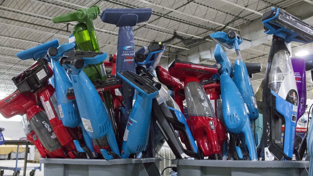 Pictured are vacuums Aug. 3 at the Hoosier to Hoosier sale space in The Warehouse. Vacuums will be sold for $5 and $7 during the sale, which will take place Aug. 18.&nbsp;
