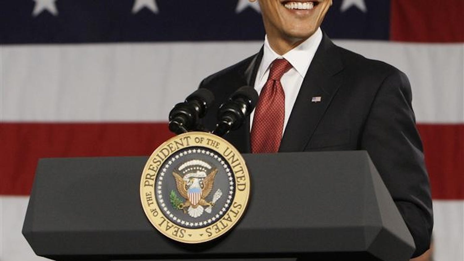 President Barack Obama holds a town hall style meeting about the economic stimulus package at Concord Community High School on Monday in Elkhart, Ind.