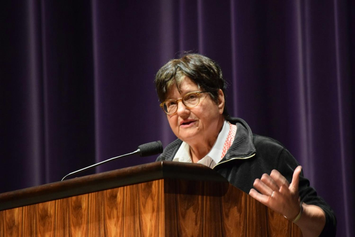 Sister Helen Prejean, the author of “Dead Man Walking: An Eyewitness Account of the Death Penalty,” speaks in a lecture on her book and her opinions on the death penalty in the MAC on Sunday.