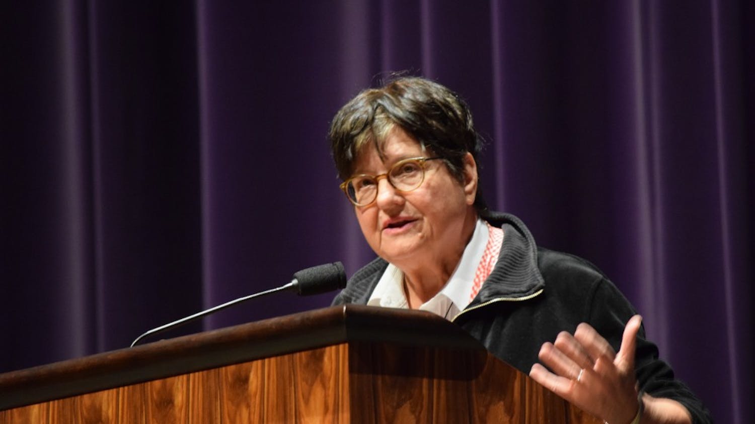 Sister Helen Prejean, the author of “Dead Man Walking: An Eyewitness Account of the Death Penalty,” speaks in a lecture on her book and her opinions on the death penalty in the MAC on Sunday.