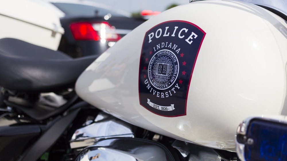 The IU Police Department crest is displayed on an IUPD motorcycle at the “Touch a Truck” event on July 2, 2018, in the Chick-fil-A parking lot on East Third Street. The IU Police Department signed a pledge to increase the number of female officers to 30% by 2030.
