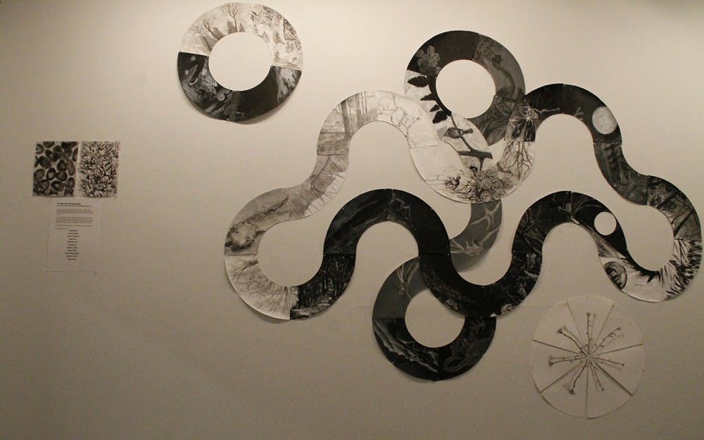 Students displayed works in a variety of mediums including charcoal and ink wash during the latest Fuller Projects exhibition, titled "Meandering Landscape."&nbsp;