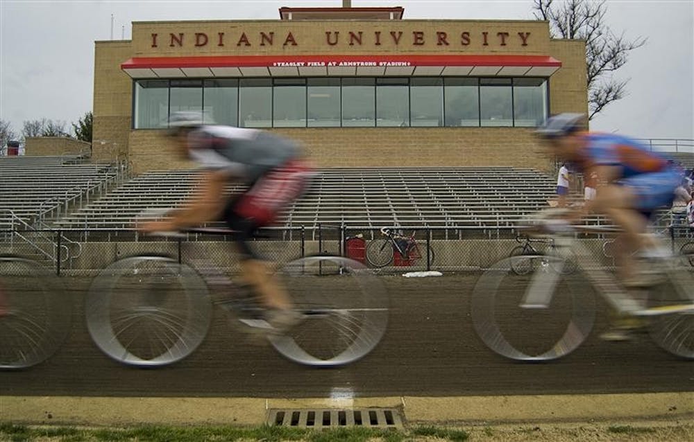 Riders cross the starting line during practice Thursday afternoon at the Bill Armstrong Stadium. Miss-N-Outs begin Saturday at noon at the Bill Armstrong Stadium.