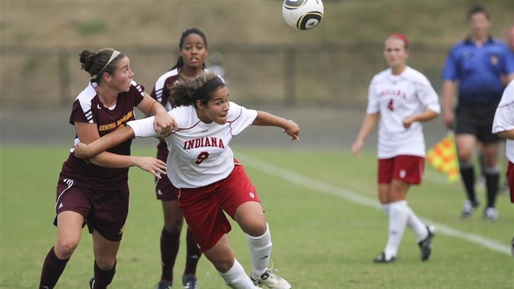 Then-sophomore forward Orianica Velasquez races for the ball against Central Michigan on Sunday at Bill Armstrong Stadium. Velasquez played on the Colombian National Team during the Women's World Cup this summer.