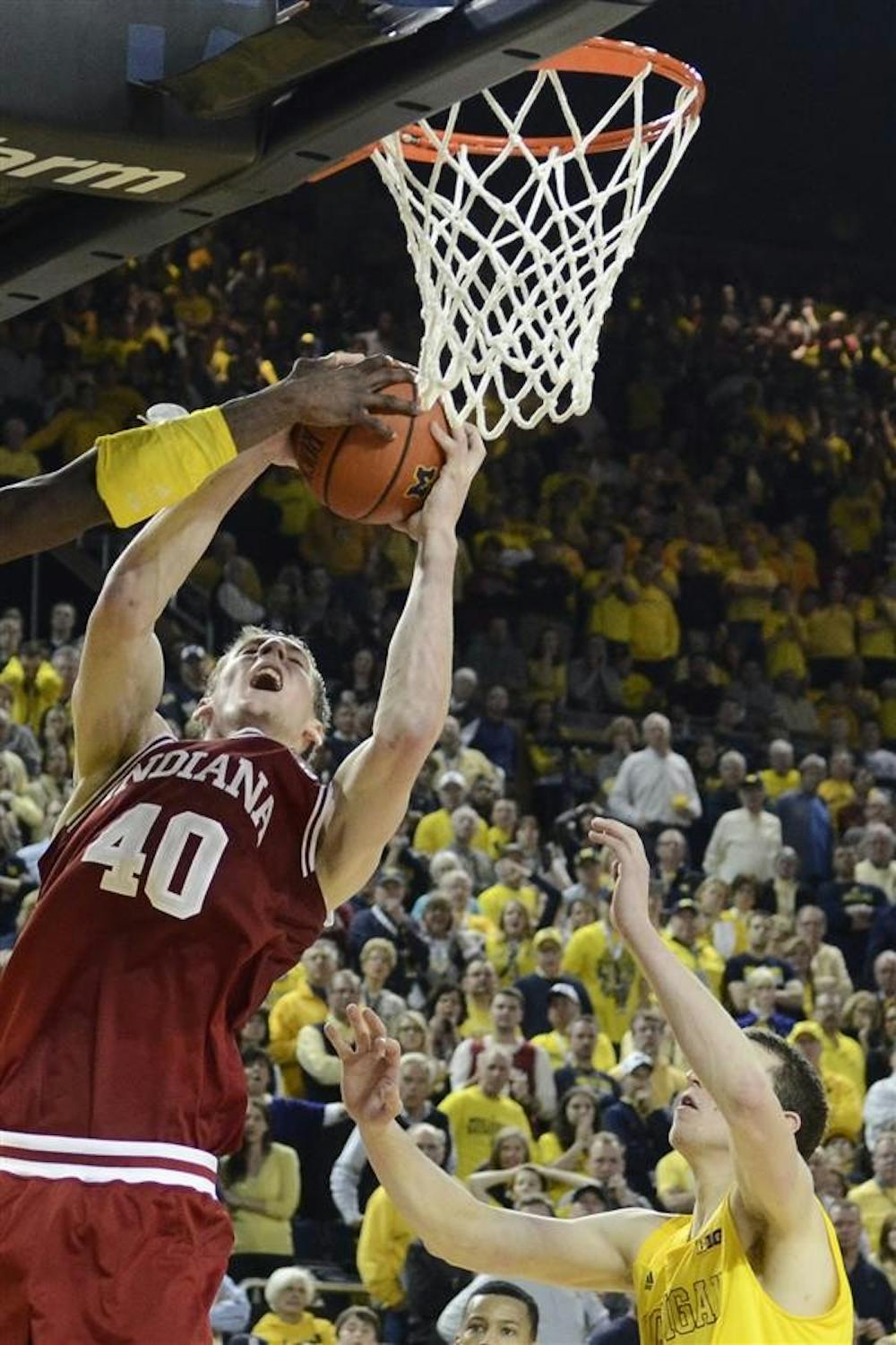 Sophomore forward Cody Zeller attempts to make a basket during IU's 72-71 win against Michigan on Sunday at Crisler Center in Ann Arbor, Mich. 