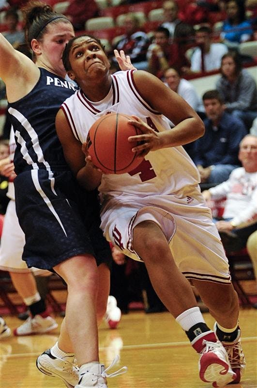 Freshman guard Ashlee Mells drives to the basket during IU's 65-55 win over Penn State Thursday evening at Assembly Hall.