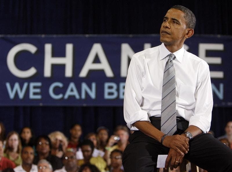 Democratic presidential candidate Sen. Barack Obama, D-Ill., waits to speak during a town hall meeting at North Farmington High School in Farmington Hills, Mich., Monday, Sept. 8, 2008.