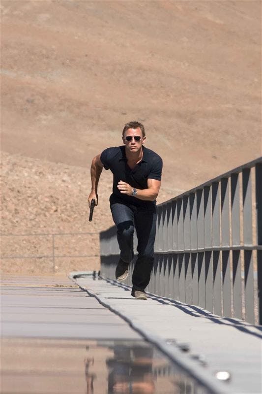 There aren't many pictures that don't feature James Bond with a gun or covered in blood. 