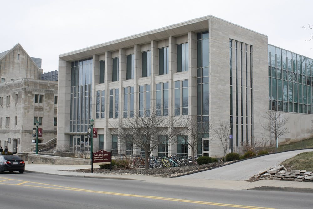 <p>The O&#x27;Neill School of Public and Environmental Affairs building is seen on March 8, 2022, on Tenth Street. John Karaagac, Paul H. O’Neill School of Public and Environmental Affairs senior lecturer, is implementing the school’s first national security simulation in which students will make policy decisions in response to simulated national security threats.</p>